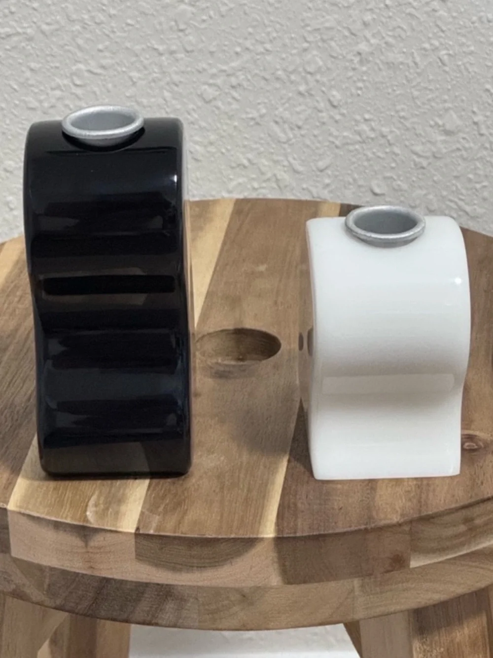 Areaware Seymour Sculptural Interlocking Candle Holder Set Black White NWT